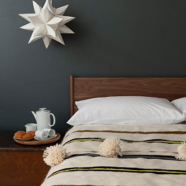 Beige Moroccan Pom Pom Striped Blanket | Handcrafted Luxury Blanket