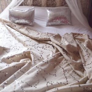 Moroccan Glittery Beige Throw Blanket - Handcrafted Woolen Masterpiece