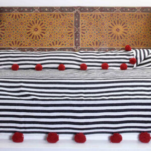 Luxurious Striped Moroccan Pom Pom Blanket