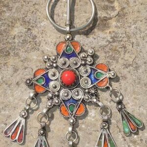 Moroccan Berber Fibula Brooch Enamel Finish Vintage Silver