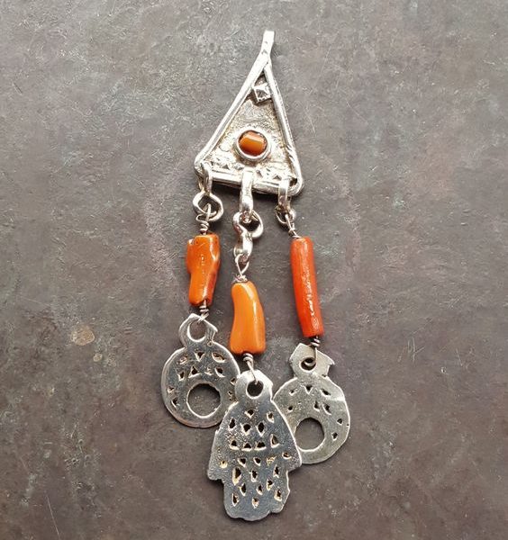 Berber Fibula Brooch - Traditional Beaded Design