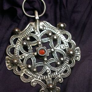 Moroccan Berber Enamel Silver Fibula Brooch - Handcrafted Tribal Style