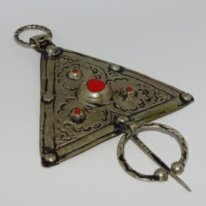 Authentic Berber Silver Brooch - Handcrafted Beadwork & Enamel Detailing