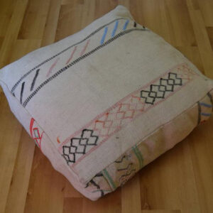 Handmade Vintage Moroccan Kilim Carpet Pouf in Multicolored Design
