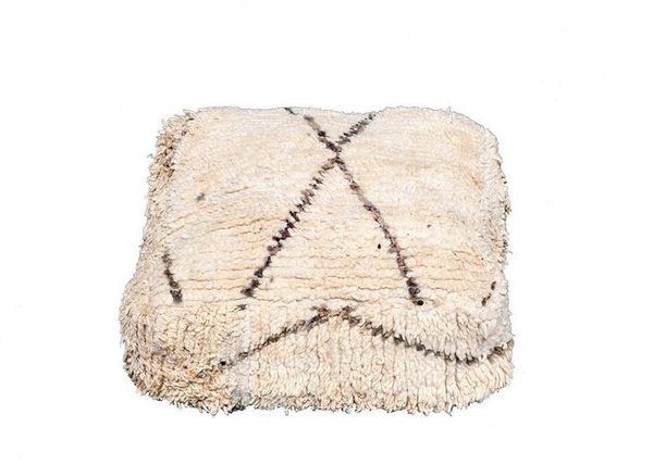 Moroccan Vintage Beni Ourian Rug Pouf - Handmade Square Seating