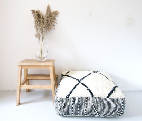 Vintage Moroccan Handmade Carpet Pouf from Berber Cooperatives