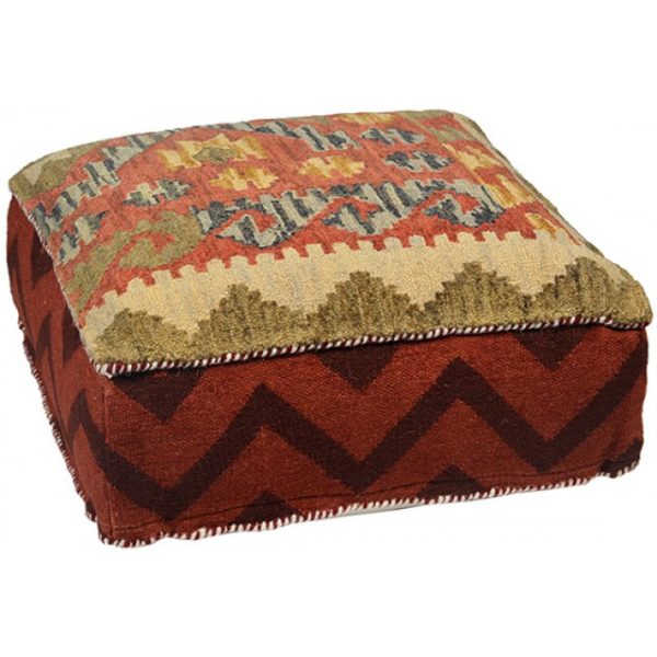 Moroccan Handmade Wool & Cotton Pouf – Southwestern Ikat Design