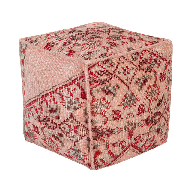 Vintage Moroccan Kilim Pouf - Handcrafted Square Pouf