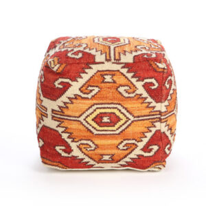 Vibrant Red Geometric Carpet Poufs - Handmade in Morocco