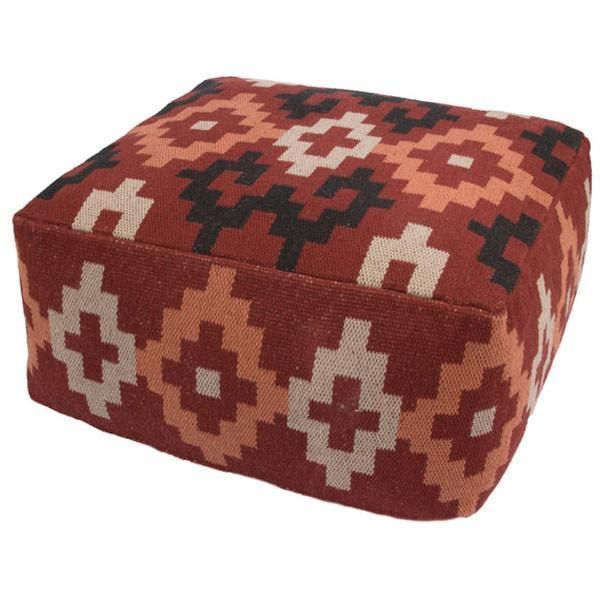 Chic Moroccan Carpet Pouf in Red and Navy for Stylish Charm