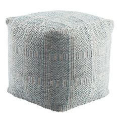 Moroccan Blue-Grey Distressed Cotton Pouf - Handcrafted Elegance