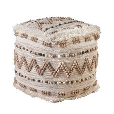 Moroccan Cotton Carpet Pouf - Handmade Earthy Tones & Tassels