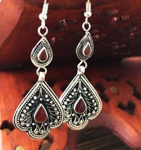 Moroccan Tuareg Berber Geometric Earrings - Handcrafted Statement Accessory