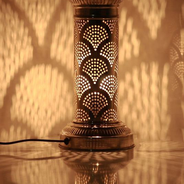 Vintage Moroccan Silver Floor Lamp - Handmade Metal Pendant