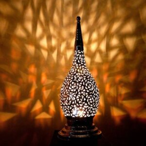 Moroccan Silver Metal Floor Lamp - Handcrafted Vintage Lighting