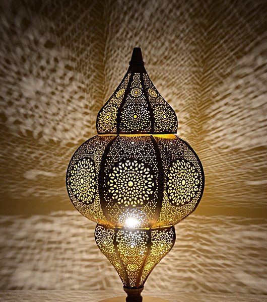 Moroccan Silver Metal Floor Lamp - Handcrafted Elegance