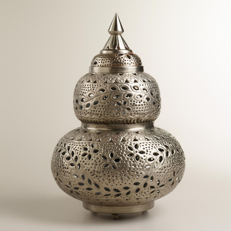 Elegant Moroccan Silver Metal Floor Lamp - Handmade Intricate Design