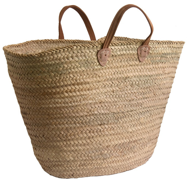 French Market Handwoven Basket with Leather Handles