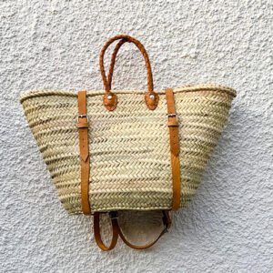 Handwoven French Market Basket with Leather Straps