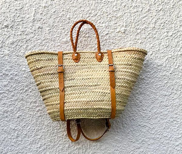Handwoven French Market Basket with Leather Straps