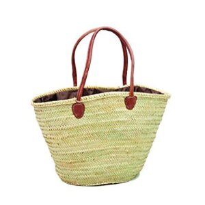Moroccan Handwoven French Market Basket - Red Leather Straps