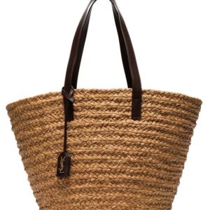 Handwoven French Market Basket with Leather Straps