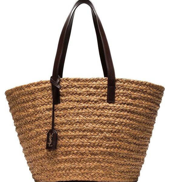 Handwoven French Market Basket with Leather Straps