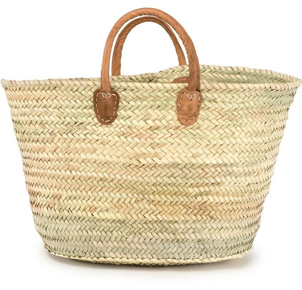Handmade Moroccan French Market Basket with Leather Handles