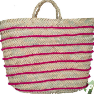 Pink Striped French Market Basket - Eco-Friendly Handwoven Tote