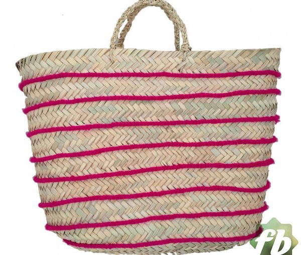 Pink Striped French Market Basket - Eco-Friendly Handwoven Tote