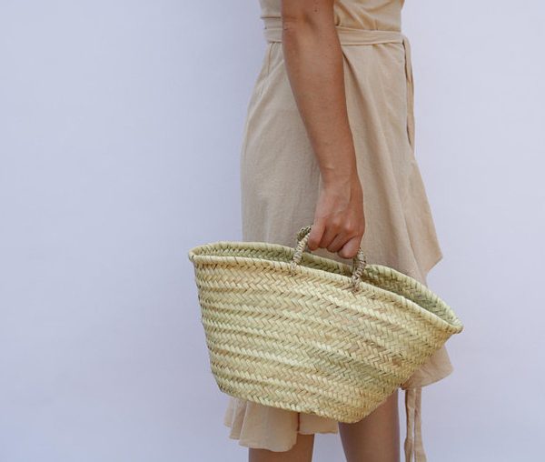 French Handwoven Market Basket - Eco-Friendly Moroccan Artisans Craftsmanship
