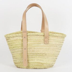French Handwoven Market Basket with Leather Straps