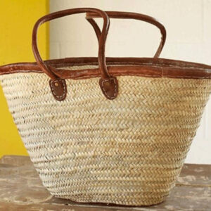 Handmade Moroccan French Market Basket with Brown Leather Straps