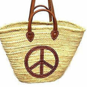 Handwoven French Market Basket with Brown Leather Straps