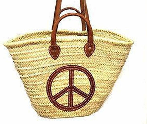 Handwoven French Market Basket with Brown Leather Straps