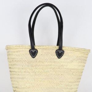 French Market Basket with Dark Leather Straps | Ethically Handwoven