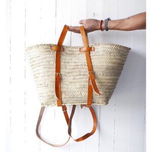 Eco-Friendly Handcrafted French Market Basket - Practical Light Brown Strap Basket for Shopping, Beach, Storage, Laundry, and More