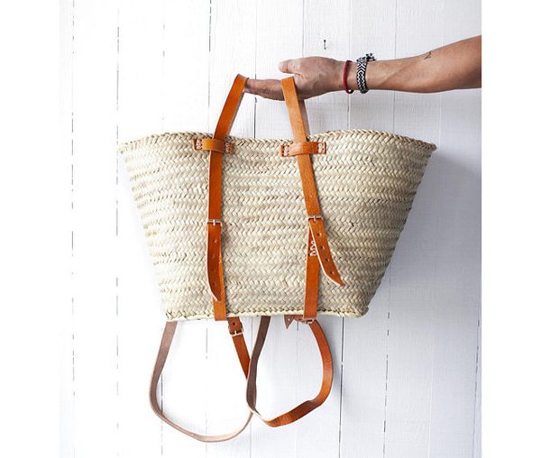 Eco-Friendly Handcrafted French Market Basket - Practical Light Brown Strap Basket for Shopping, Beach, Storage, Laundry, and More