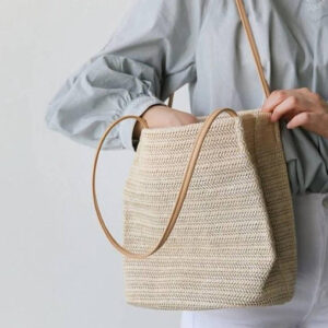 Handwoven Straw Handbag Basket - Rustic Chic Beach Accessory