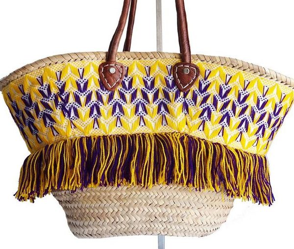 Exquisite Moroccan Embroidered Straw Handbag - Eco-Friendly and Customizable
