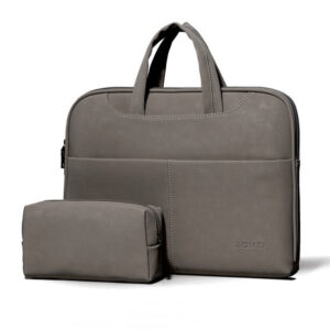 Handmade Grey Leather Laptop Bag | Moroccan Crafted Two-Piece Set