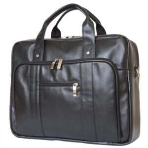 Brown Leather Laptop Bag with Multiple Pockets & Detachable Strap