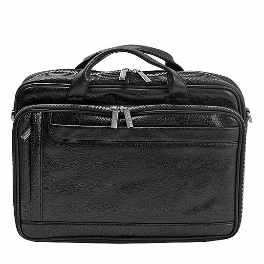 Black Moroccan Leather Laptop Bag with Multiple Compartments