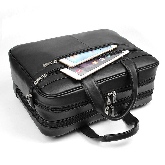 Black Moroccan Leather Laptop Bag - Handmade, Professional Style