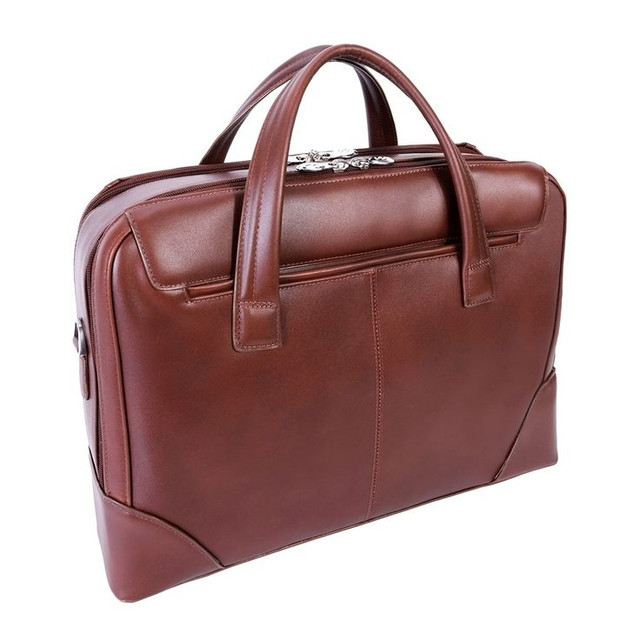 Burgundy Leather Laptop Bag with Multiple Compartments