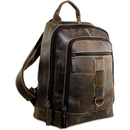 Moroccan Leather Vintage Brown Backpack with Multiple Pockets