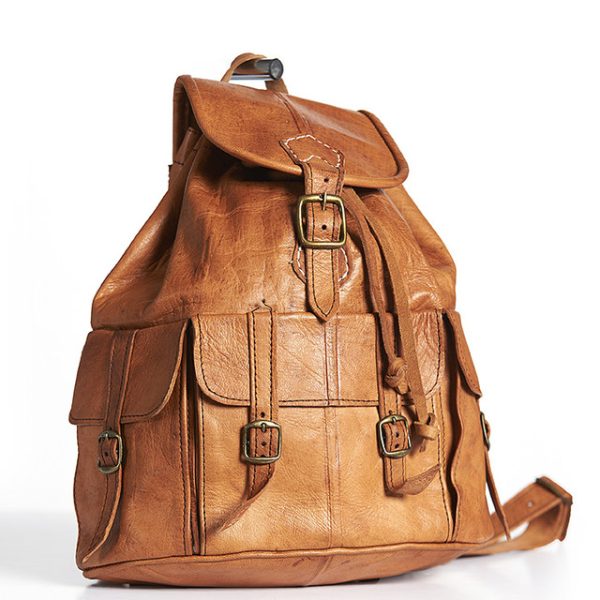 Moroccan Leather Backpack 008 - Genuine Handmade Saddle Tan Luxury