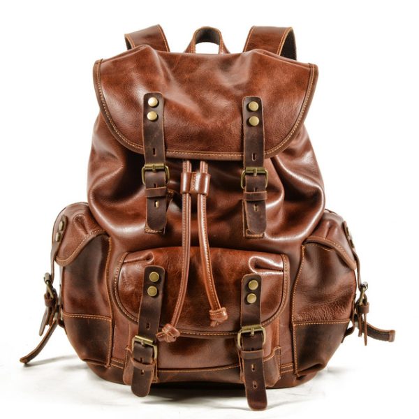 Brown Moroccan Leather Multi-Pocket Backpack