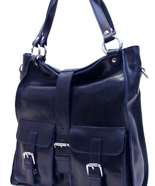 Vintage Blue Leather Handbag | Moroccan Artisan Crafted