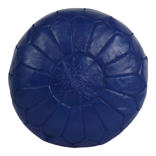 Luxurious Dark Blue Moroccan Leather Pouf - Handcrafted in Marrakech